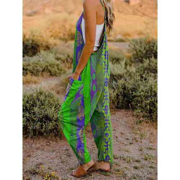 Full Size Printed V-Neck Sleeveless Jumpsuit - Picture 7 of 15